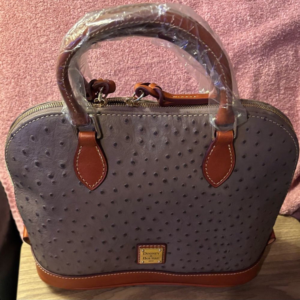 Dooney & Bourke Gray Satchel with Brown Trim